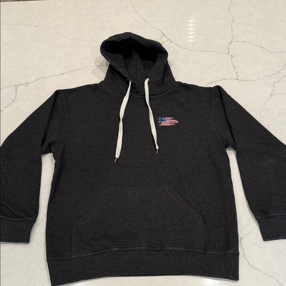 Classic Charcoal Color Hoodie with Flag Accent